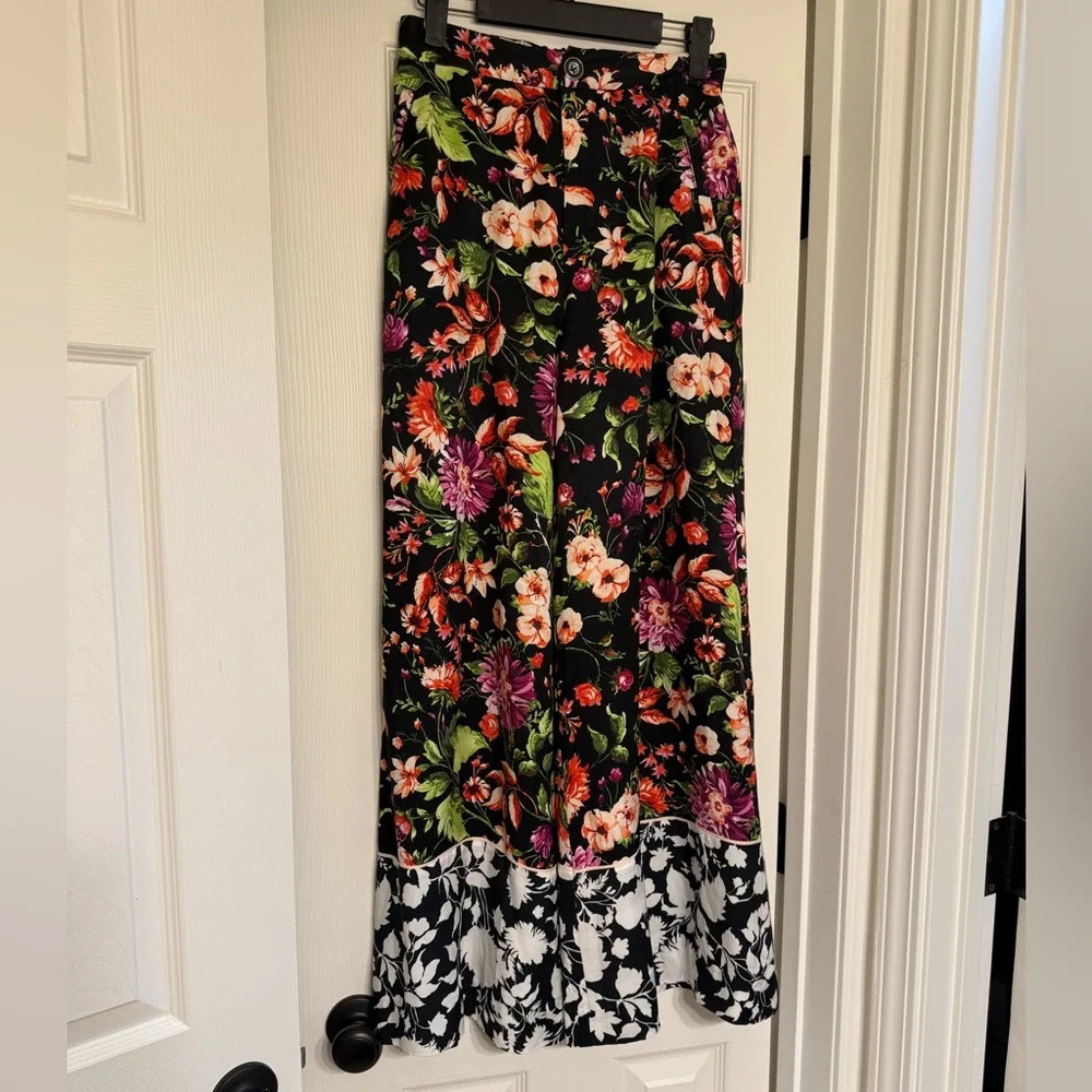 Maeve Anthropologie Women Size 4 Floral Wide Leg Pants Viscose